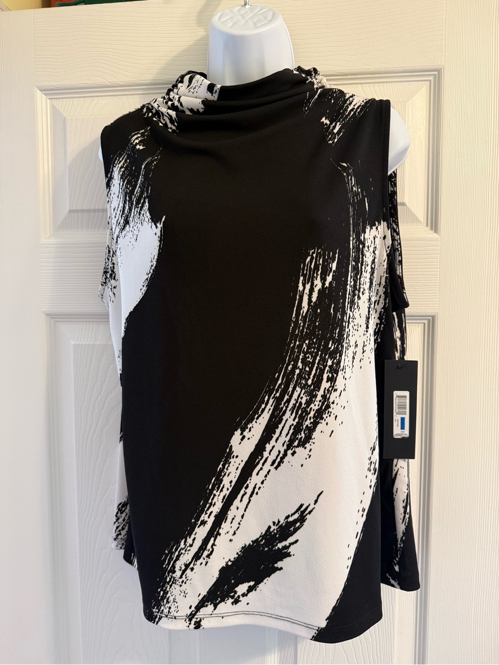 New Donna Karan New York Women’s Printed Mock Neck Sleeveless Top XL